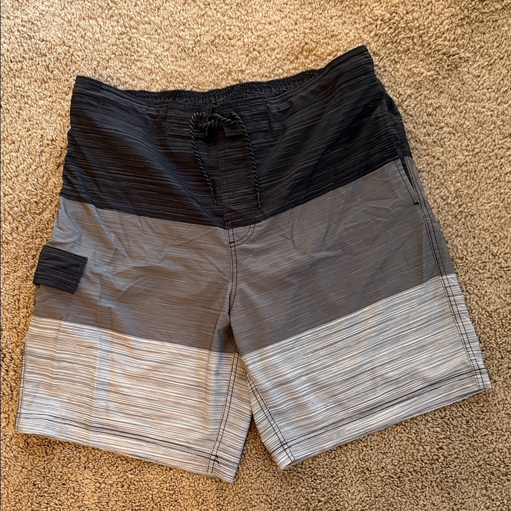 Men's Black and Gray Swim Shorts, Size Large (36-38)